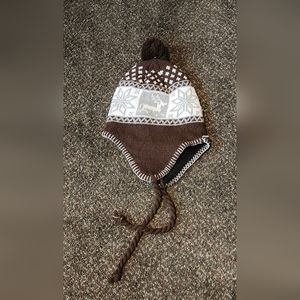 Knit Hat Brown Winter Print
